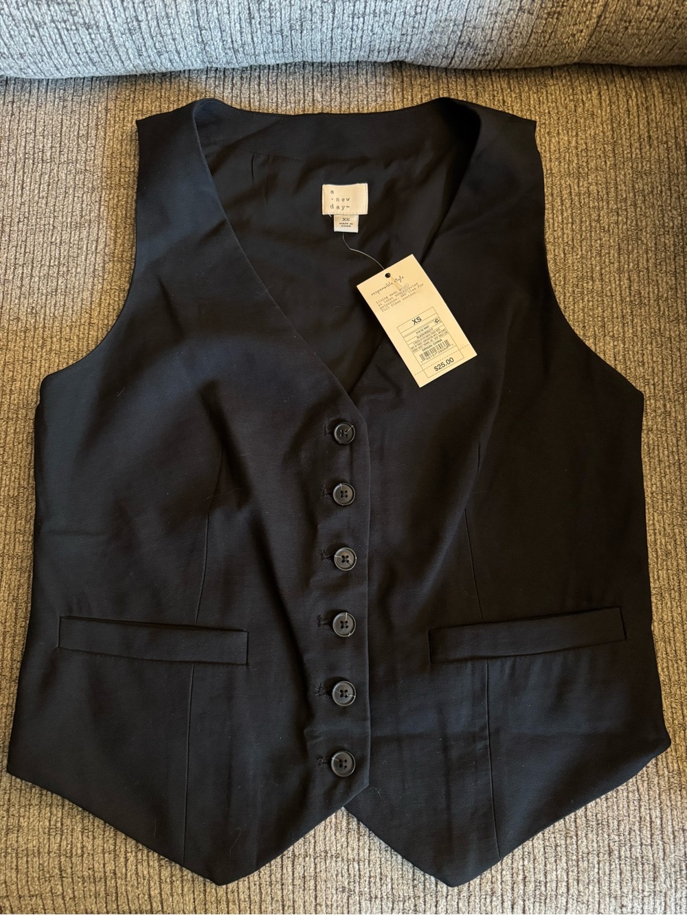 Black Button-Front Vest